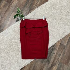 Body By Victoria Victoria's Secret Size 4 Red Ruched Ruffle Peplum Pencil Skirt